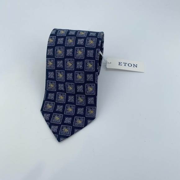 Eton Tie‎ Men One Size Blue Patterned Linen Classic Fit Professional Necktie NWT
